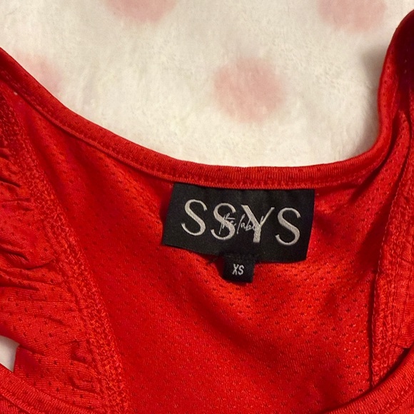SSYS Red Ruffle Racerback Active Tank Top - Picture 3 of 7